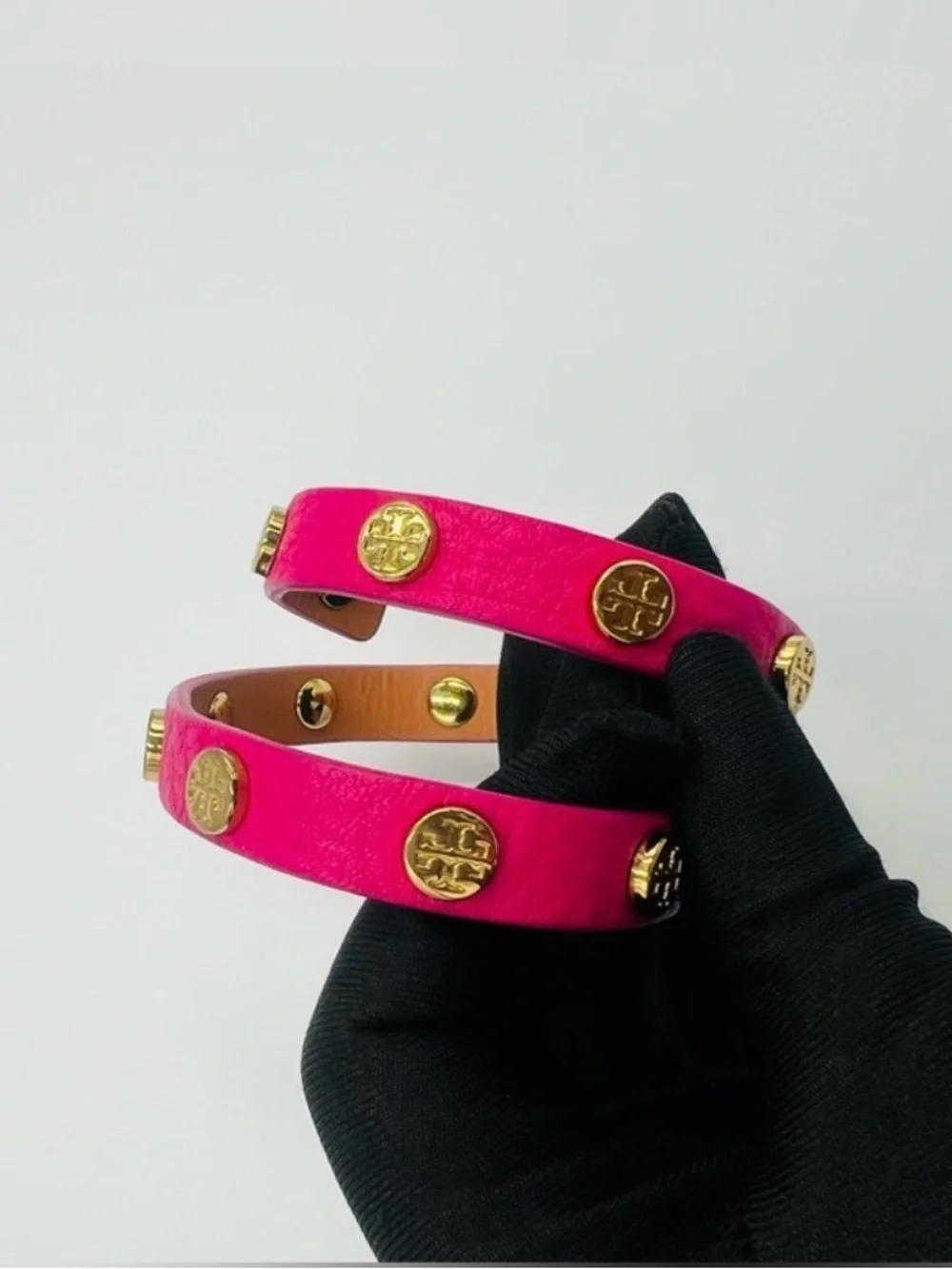 Tory Burch EUC Fuchsia Double Wrap Studded Leather Bracelet - Picture 2 of 3